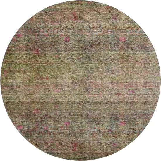 8' Artichoke Green And Pink Abstract Washable Round Rug With UV Protection Photo 1