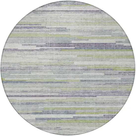 8' Artichoke Green And Plum Round Striped Washable Indoor Outdoor Area Rug Photo 3