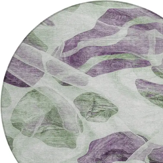 8' Artichoke Green And Purple Round Abstract Washable Indoor Outdoor Area Rug Photo 8