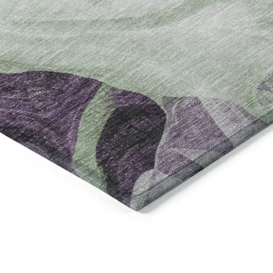 8' Artichoke Green And Purple Round Abstract Washable Indoor Outdoor Area Rug Photo 7