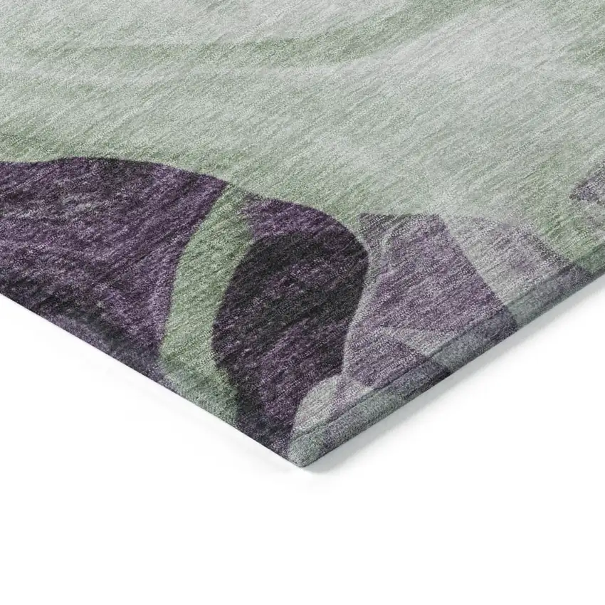 8' Artichoke Green And Purple Round Abstract Washable Indoor Outdoor Area Rug Photo 7