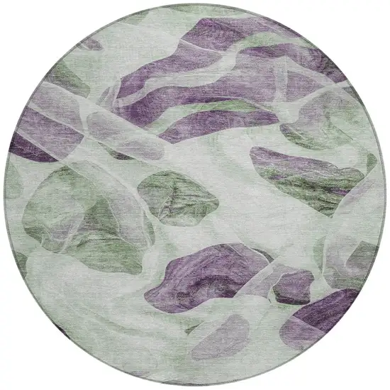 8' Artichoke Green And Purple Round Abstract Washable Indoor Outdoor Area Rug Photo 3