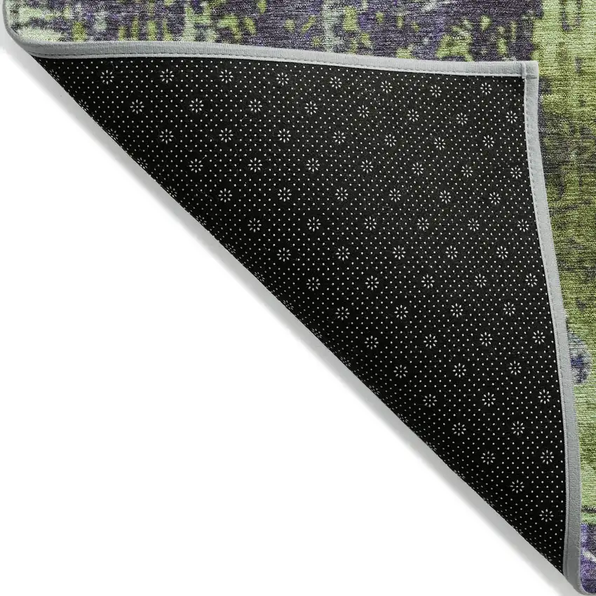 8' Artichoke Green And Purple Round Abstract Washable Indoor Outdoor Area Rug Photo 9