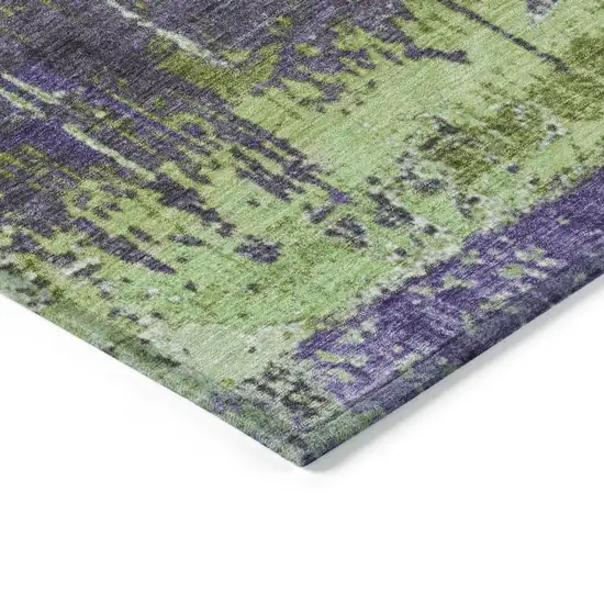 8' Artichoke Green And Purple Round Abstract Washable Indoor Outdoor Area Rug Photo 7