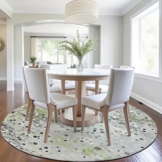 8' Artichoke Green And Purple Round Abstract Washable Indoor Outdoor Area Rug Photo 6