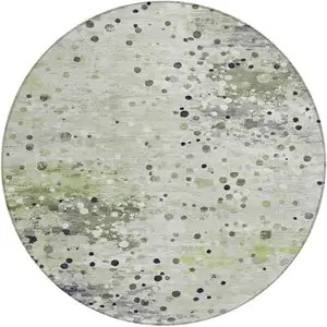 Photo of 8' Artichoke Green And Purple Round Abstract Washable Indoor Outdoor Area Rug
