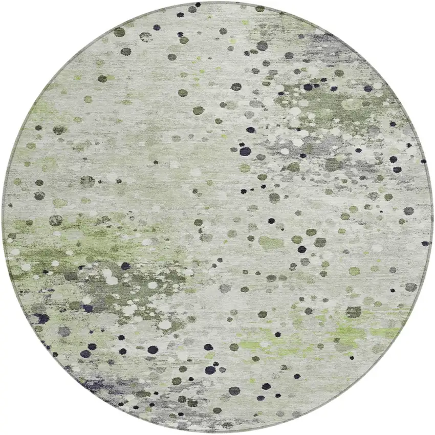 8' Artichoke Green And Purple Round Abstract Washable Indoor Outdoor Area Rug Photo 1