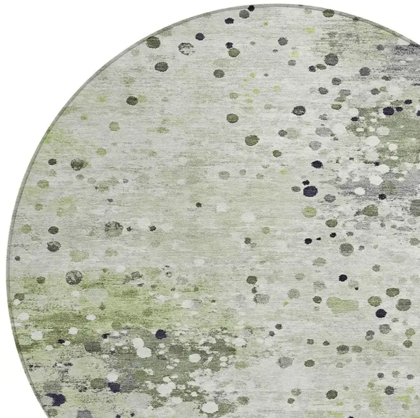 8' Artichoke Green And Purple Round Abstract Washable Indoor Outdoor Area Rug Photo 8