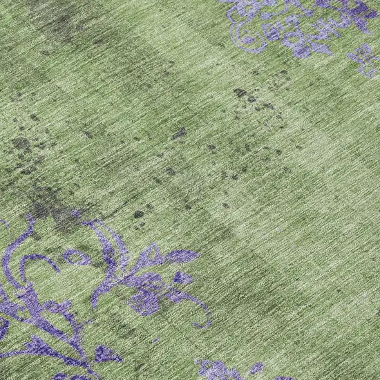 8' Artichoke Green And Purple Round Floral Washable Indoor Outdoor Area Rug Photo 9