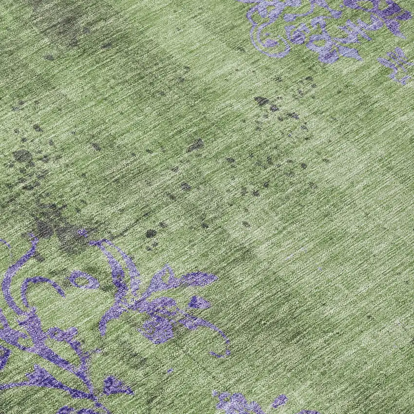 8' Artichoke Green And Purple Round Floral Washable Indoor Outdoor Area Rug Photo 9