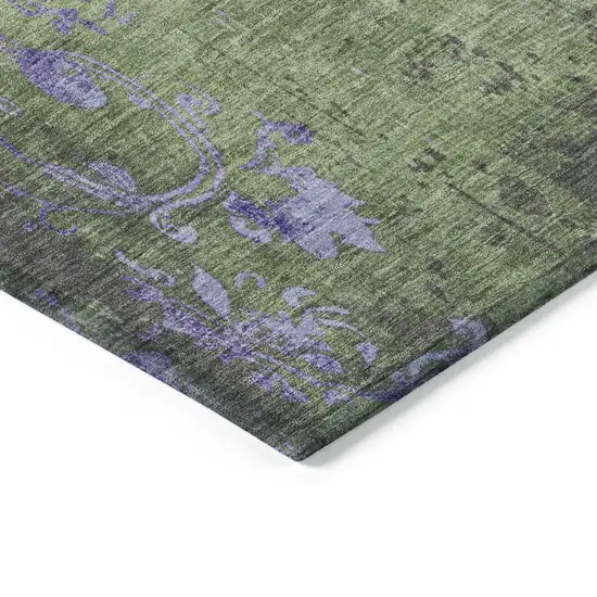 8' Artichoke Green And Purple Round Floral Washable Indoor Outdoor Area Rug Photo 8