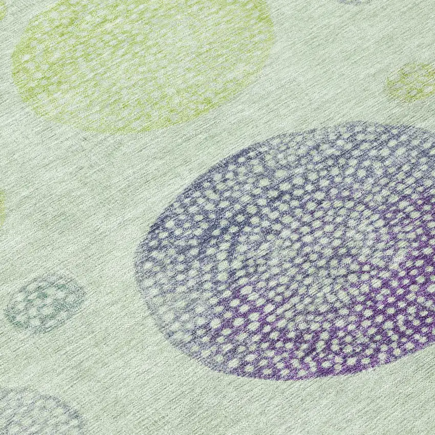 8' Artichoke Green And Purple Round Geometric Washable Indoor Outdoor Area Rug Photo 7