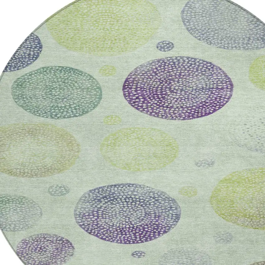 8' Artichoke Green And Purple Round Geometric Washable Indoor Outdoor Area Rug Photo 9