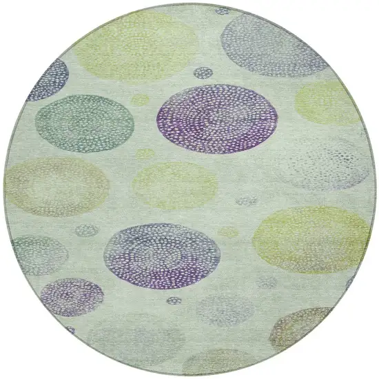 8' Artichoke Green And Purple Round Geometric Washable Indoor Outdoor Area Rug Photo 3