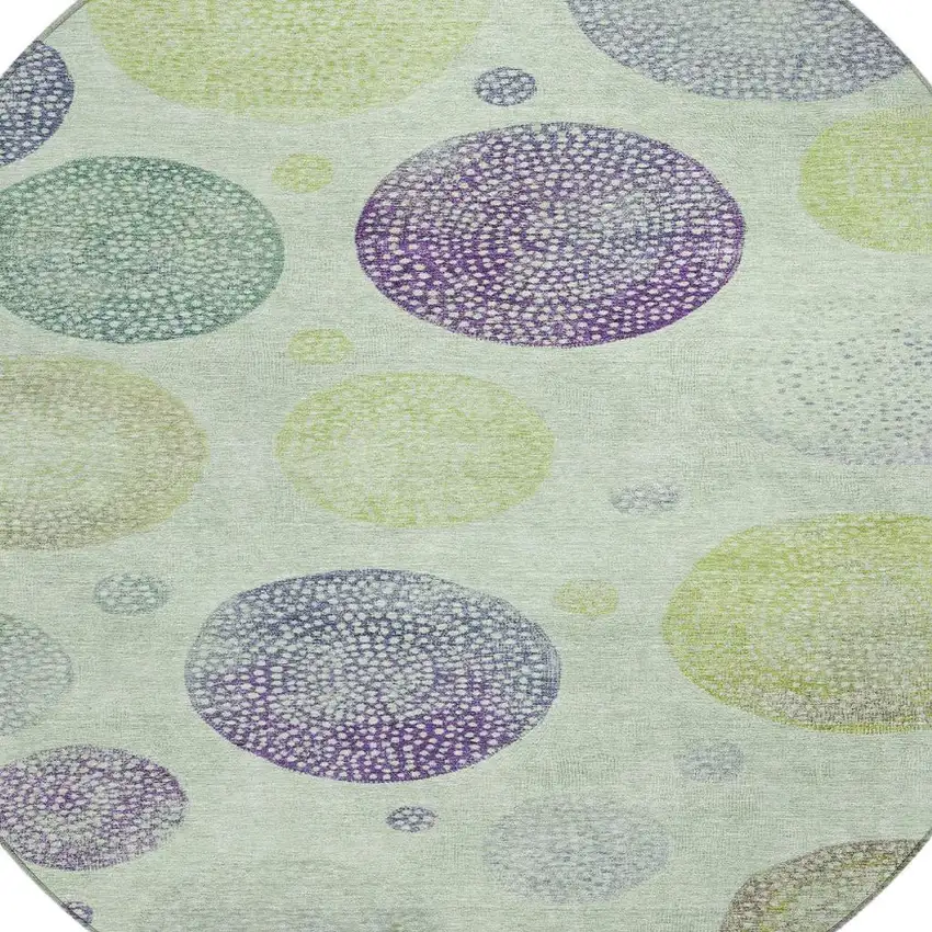 8' Artichoke Green And Purple Round Geometric Washable Indoor Outdoor Area Rug Photo 4