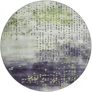 Photo of 8' Artichoke Green And Purple Round Geometric Washable Indoor Outdoor Area Rug