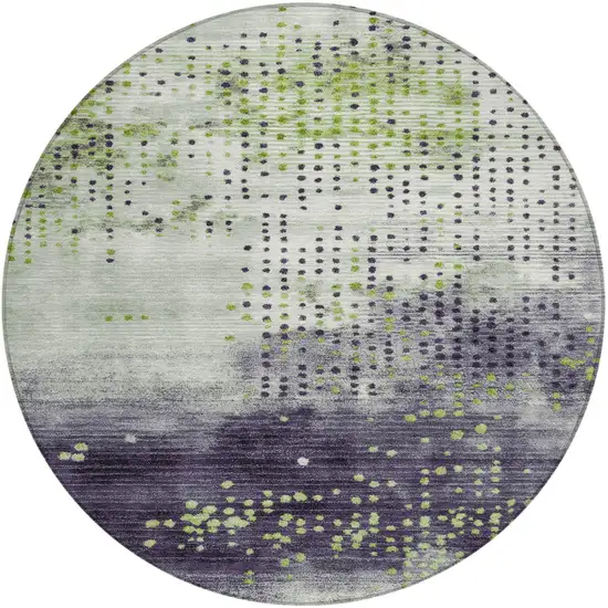 8' Artichoke Green And Purple Round Geometric Washable Indoor Outdoor Area Rug Photo 1
