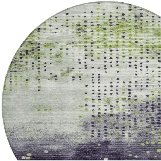 8' Artichoke Green And Purple Round Geometric Washable Indoor Outdoor Area Rug Photo 8