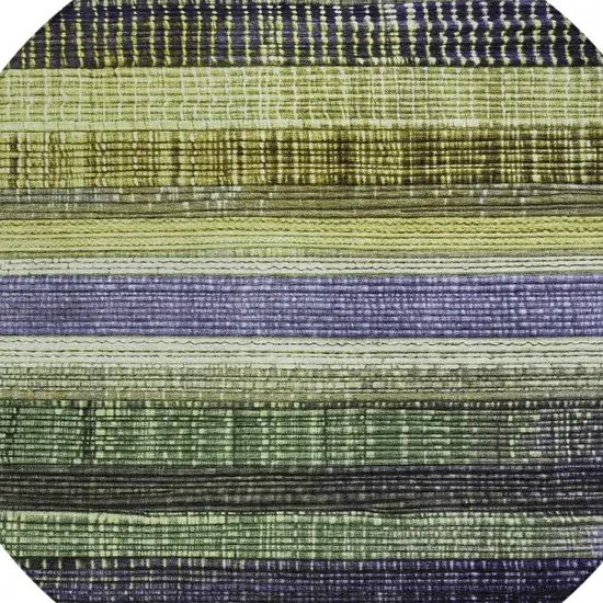 8' Artichoke Green And Purple Round Striped Washable Indoor Outdoor Area Rug Photo 8