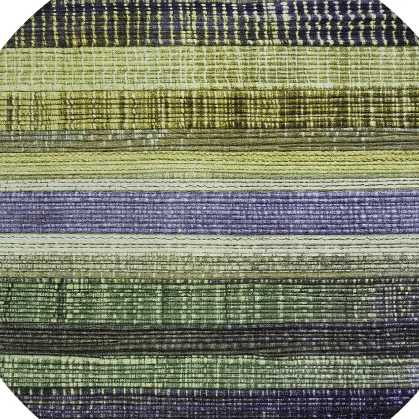 8' Artichoke Green And Purple Round Striped Washable Indoor Outdoor Area Rug Photo 8