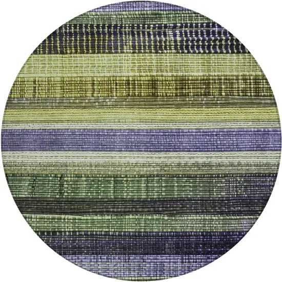 8' Artichoke Green And Purple Round Striped Washable Indoor Outdoor Area Rug Photo 1