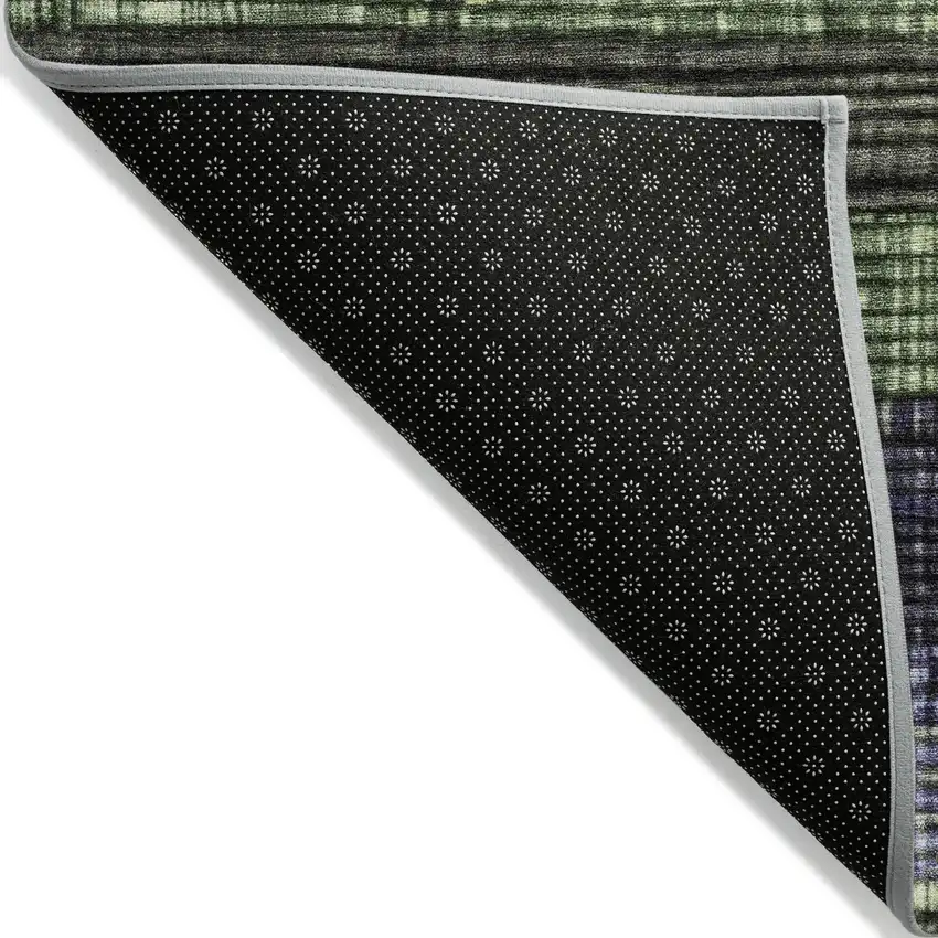 8' Artichoke Green And Purple Round Striped Washable Indoor Outdoor Area Rug Photo 9