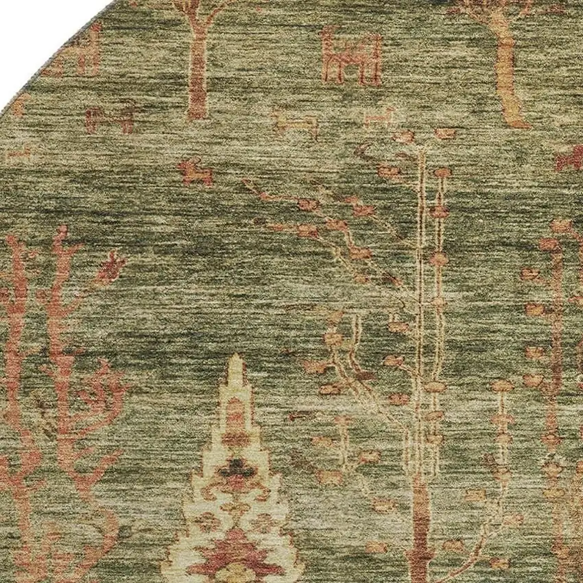 8' Artichoke Green And Rust Floral Washable Round Rug With UV Protection Photo 3