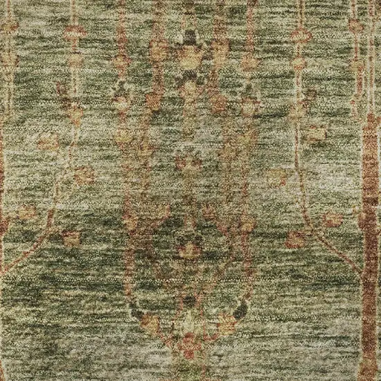 8' Artichoke Green And Rust Floral Washable Round Rug With UV Protection Photo 9