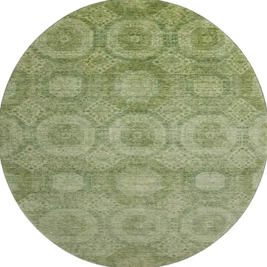 8' Artichoke Green And Sage Abstract Geometric Washable Round Rug With UV Protection Photo 4