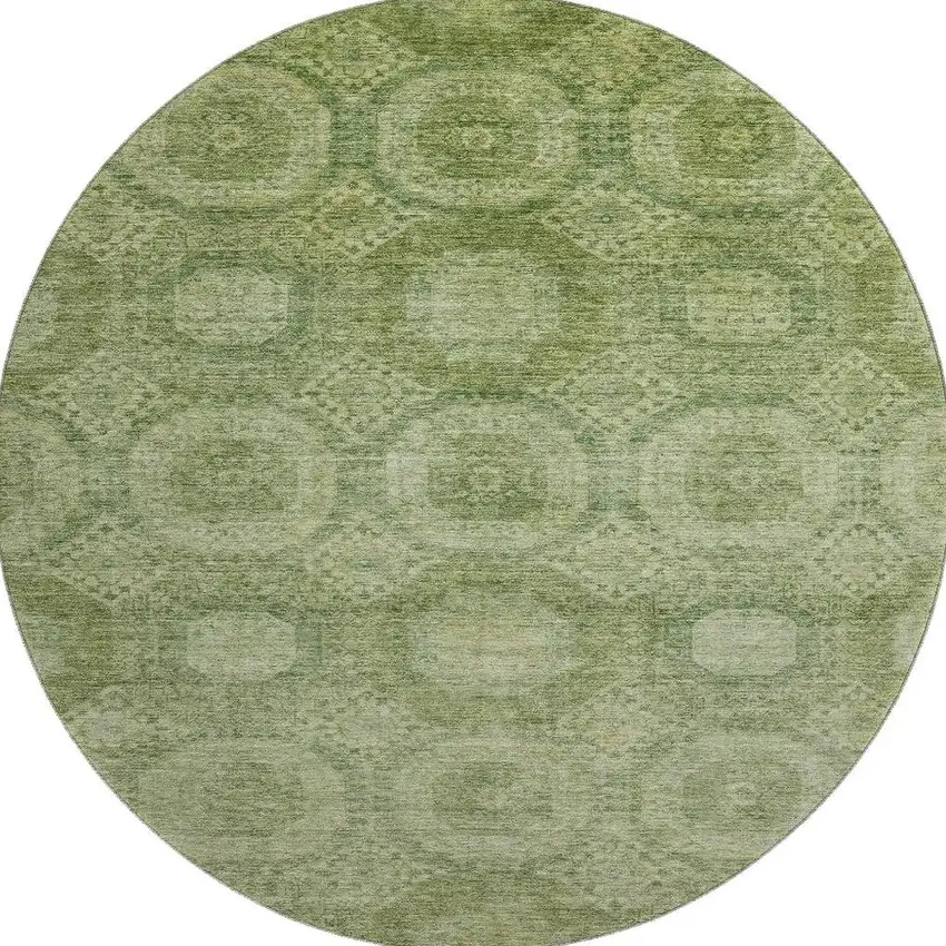8' Artichoke Green And Sage Abstract Geometric Washable Round Rug With UV Protection Photo 4