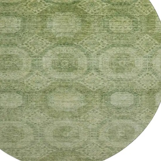 8' Artichoke Green And Sage Abstract Geometric Washable Round Rug With UV Protection Photo 3