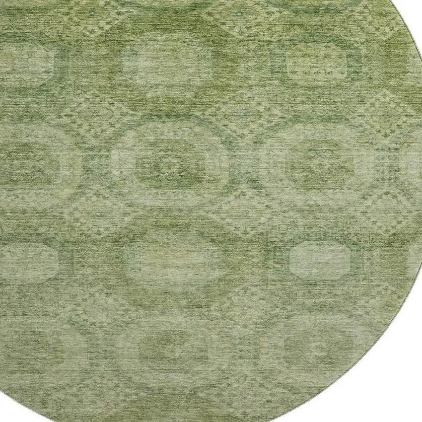 8' Artichoke Green And Sage Abstract Geometric Washable Round Rug With UV Protection Photo 3