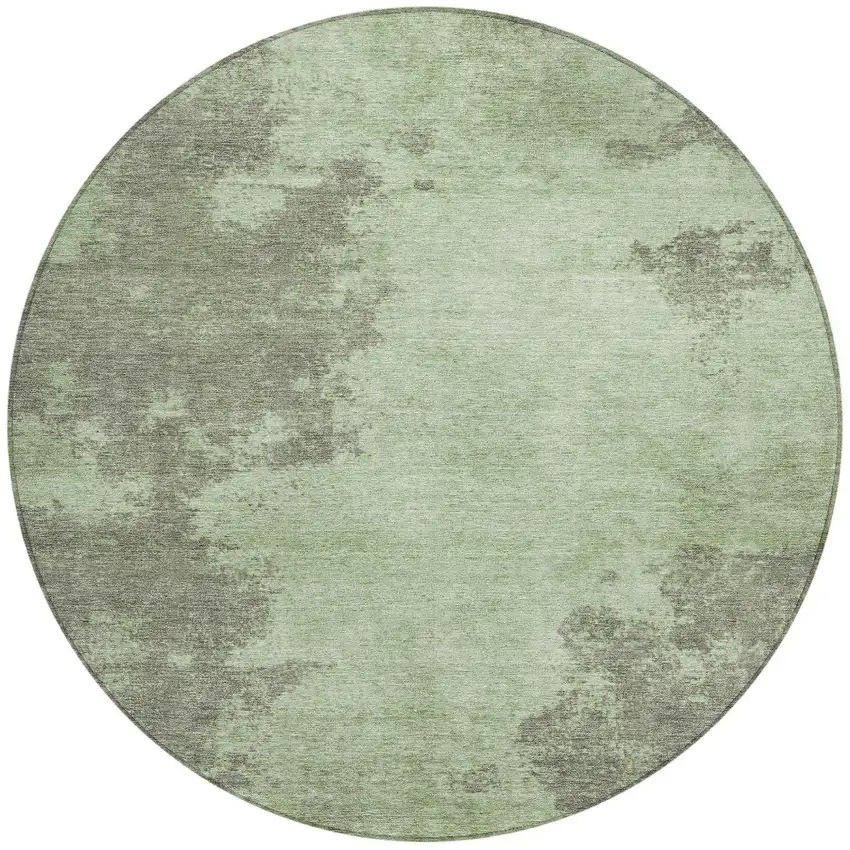 8' Artichoke Green And Sage Round Abstract Washable Indoor Outdoor Area Rug Photo 3