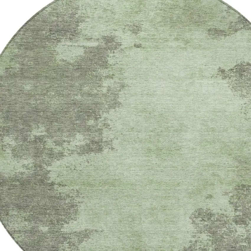 8' Artichoke Green And Sage Round Abstract Washable Indoor Outdoor Area Rug Photo 4