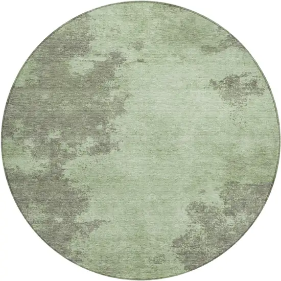 8' Artichoke Green And Sage Round Abstract Washable Indoor Outdoor Area Rug Photo 1