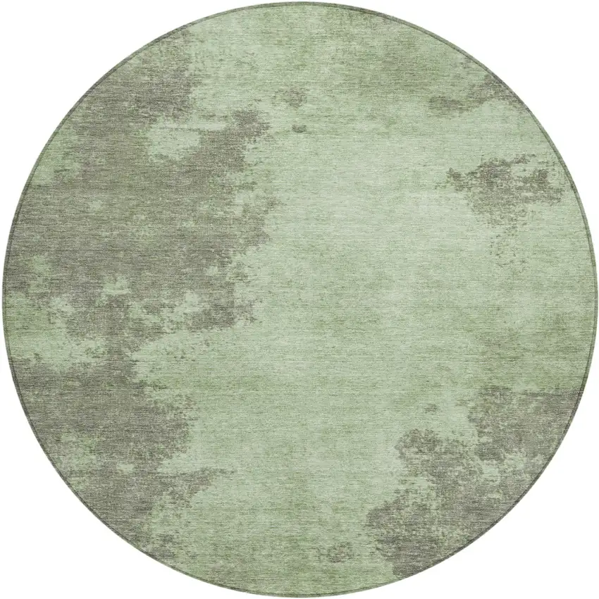 8' Artichoke Green And Sage Round Abstract Washable Indoor Outdoor Area Rug Photo 1