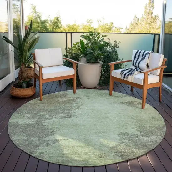 8' Artichoke Green And Sage Round Abstract Washable Indoor Outdoor Area Rug Photo 5