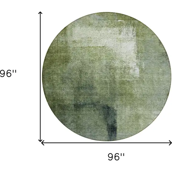 8' Artichoke Green And Sage Round Abstract Washable Indoor Outdoor Area Rug Photo 3