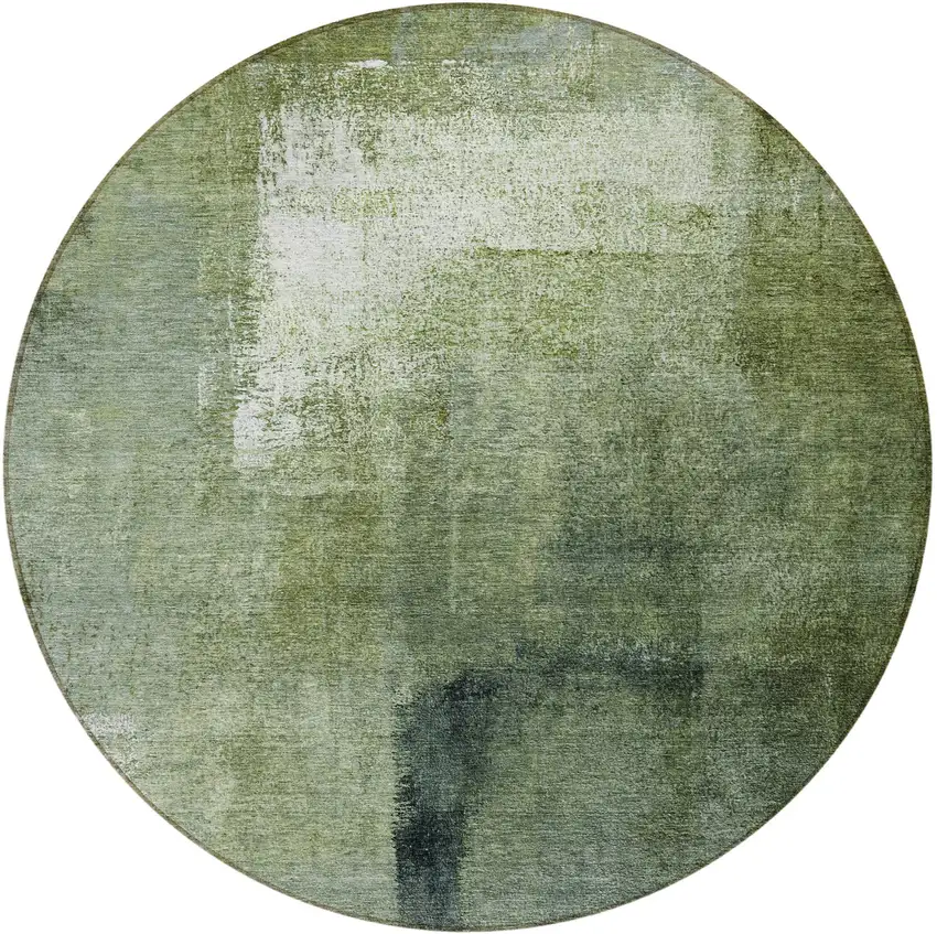 8' Artichoke Green And Sage Round Abstract Washable Indoor Outdoor Area Rug Photo 5