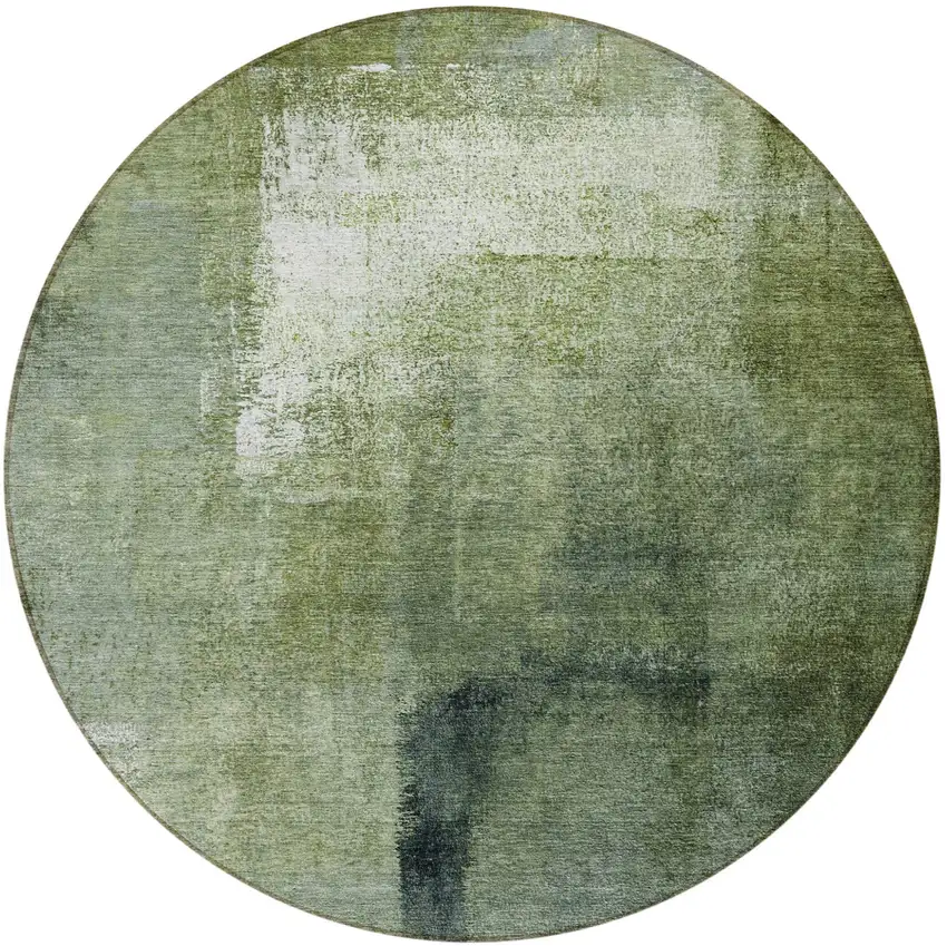 8' Artichoke Green And Sage Round Abstract Washable Indoor Outdoor Area Rug Photo 5