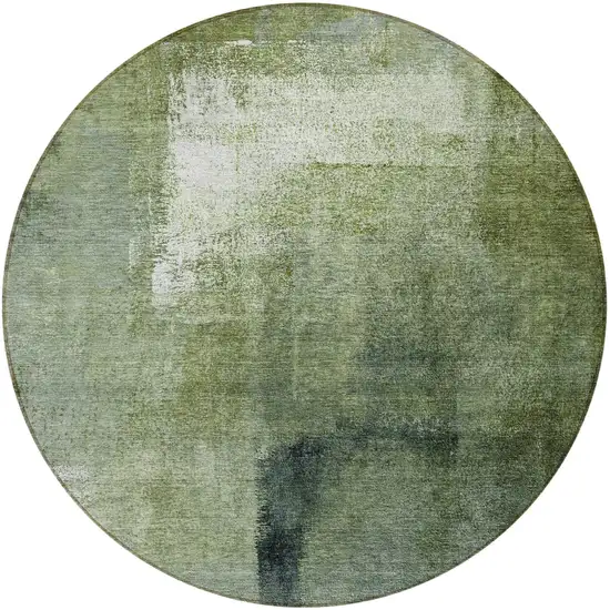 8' Artichoke Green And Sage Round Abstract Washable Indoor Outdoor Area Rug Photo 5