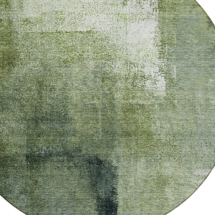 8' Artichoke Green And Sage Round Abstract Washable Indoor Outdoor Area Rug Photo 4