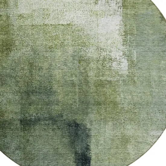 8' Artichoke Green And Sage Round Abstract Washable Indoor Outdoor Area Rug Photo 4