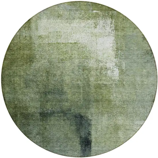 8' Artichoke Green And Sage Round Abstract Washable Indoor Outdoor Area Rug Photo 2