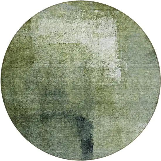 8' Artichoke Green And Sage Round Abstract Washable Indoor Outdoor Area Rug Photo 2