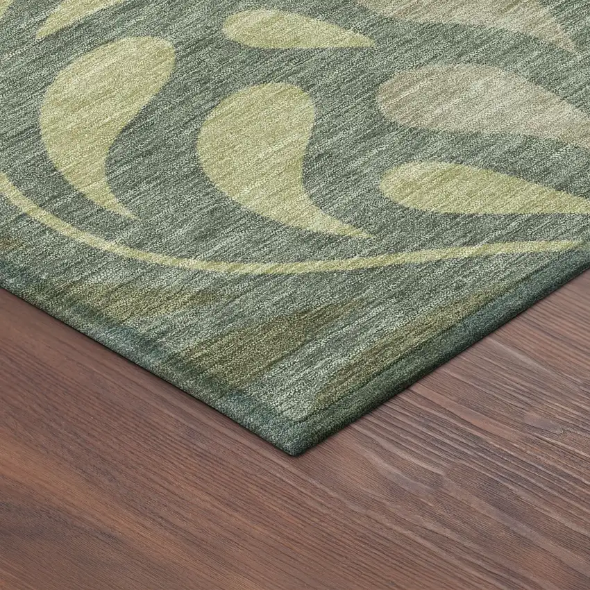 8' Artichoke Green And Sage Round Botanical Leaves Washable Indoor Outdoor Area Rug Photo 8