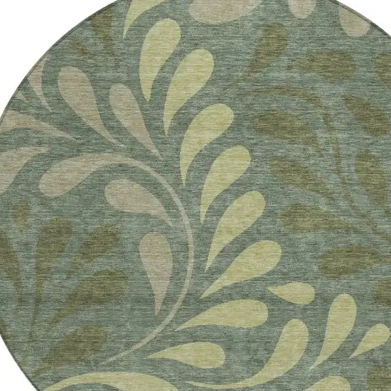 8' Artichoke Green And Sage Round Botanical Leaves Washable Indoor Outdoor Area Rug Photo 2