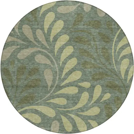 8' Artichoke Green And Sage Round Botanical Leaves Washable Indoor Outdoor Area Rug Photo 1