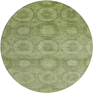 Photo of 8' Artichoke Green And Sage Round Medallion Washable Indoor Outdoor Area Rug