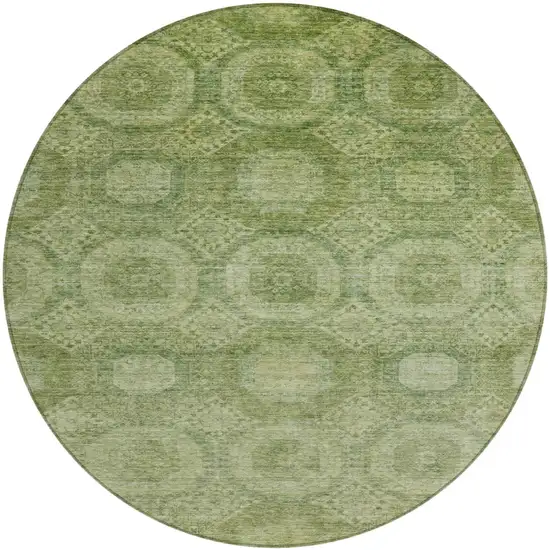 8' Artichoke Green And Sage Round Medallion Washable Indoor Outdoor Area Rug Photo 1